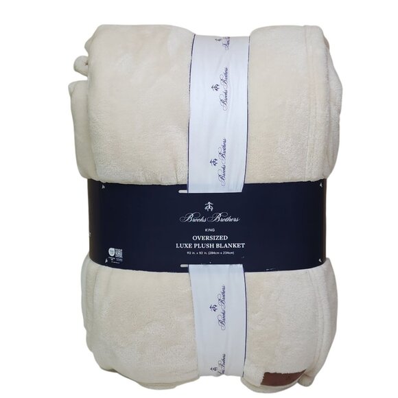 Brooks Brothers Oversized Luxe Plush King Blanket 112"x92" Cream 100% Polyester - Picture 1 of 10